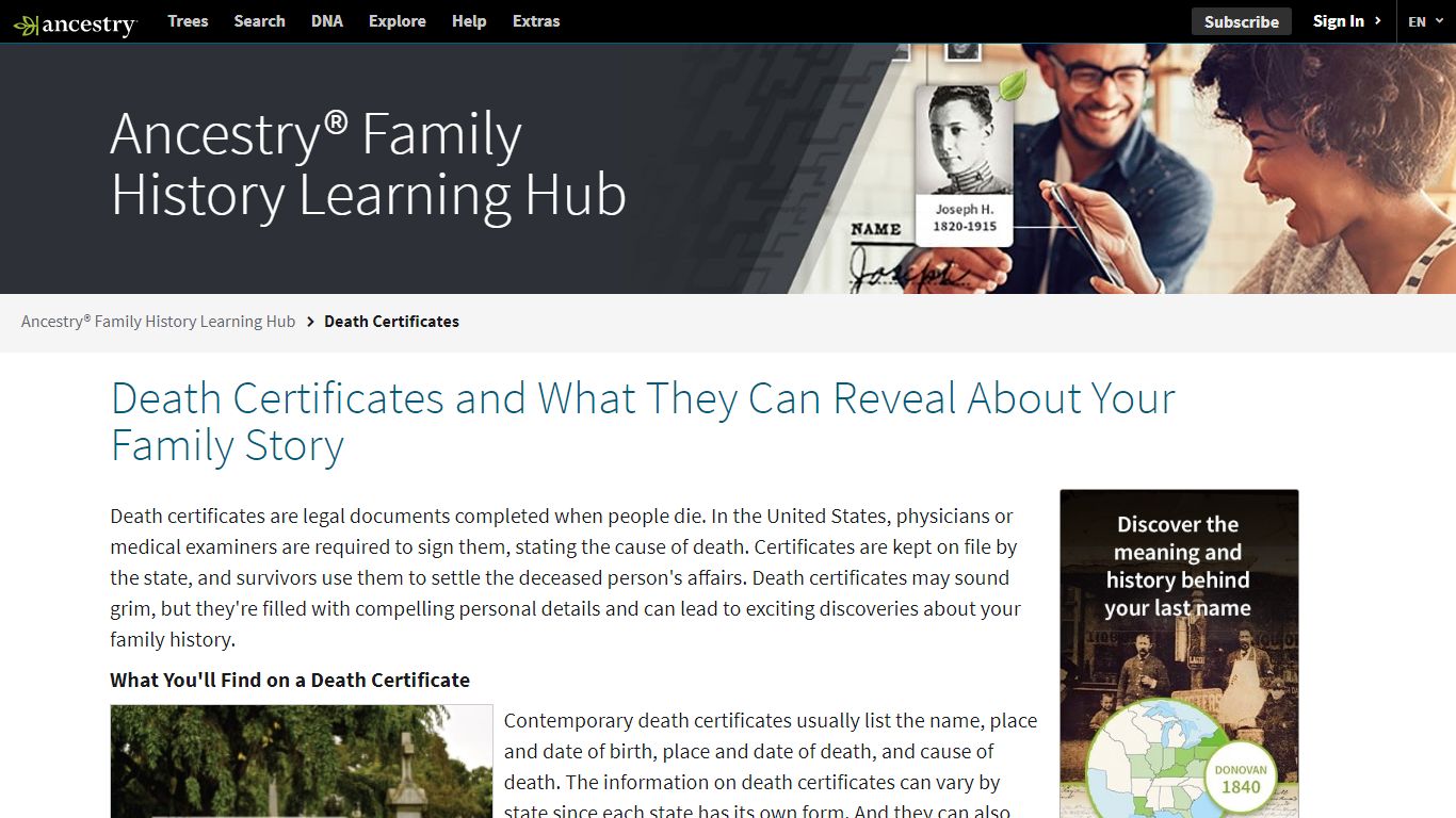 Death Certificates | Ancestry® Family History Learning Hub