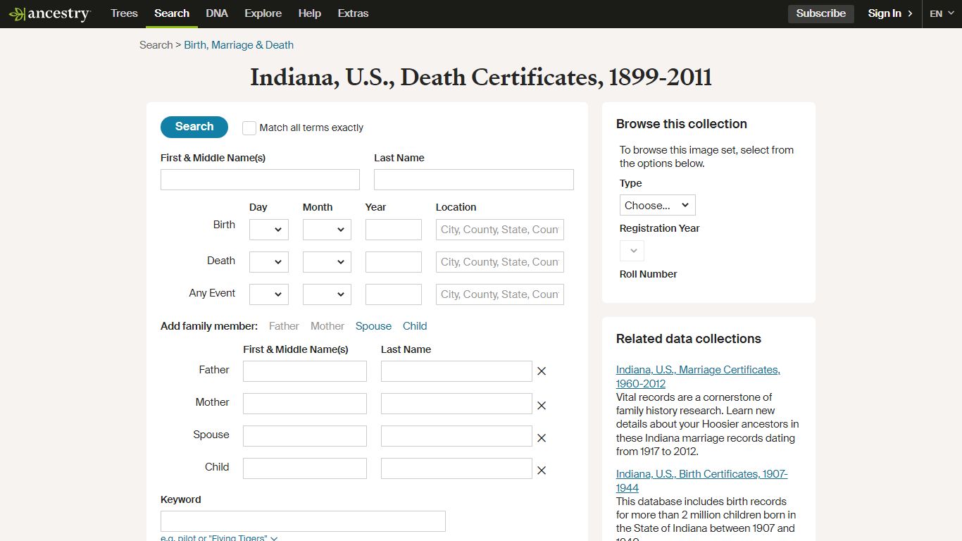 Indiana, U.S., Death Certificates, 1899-2011 - Ancestry
